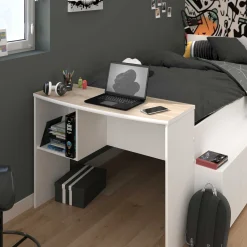 Clio Kinderbett 90x200 mit Stauraum und Schreibtisch - weiß/Eiche Dekor
