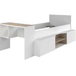 Clio Kinderbett 90x200 mit Stauraum und Schreibtisch - weiß/Eiche Dekor