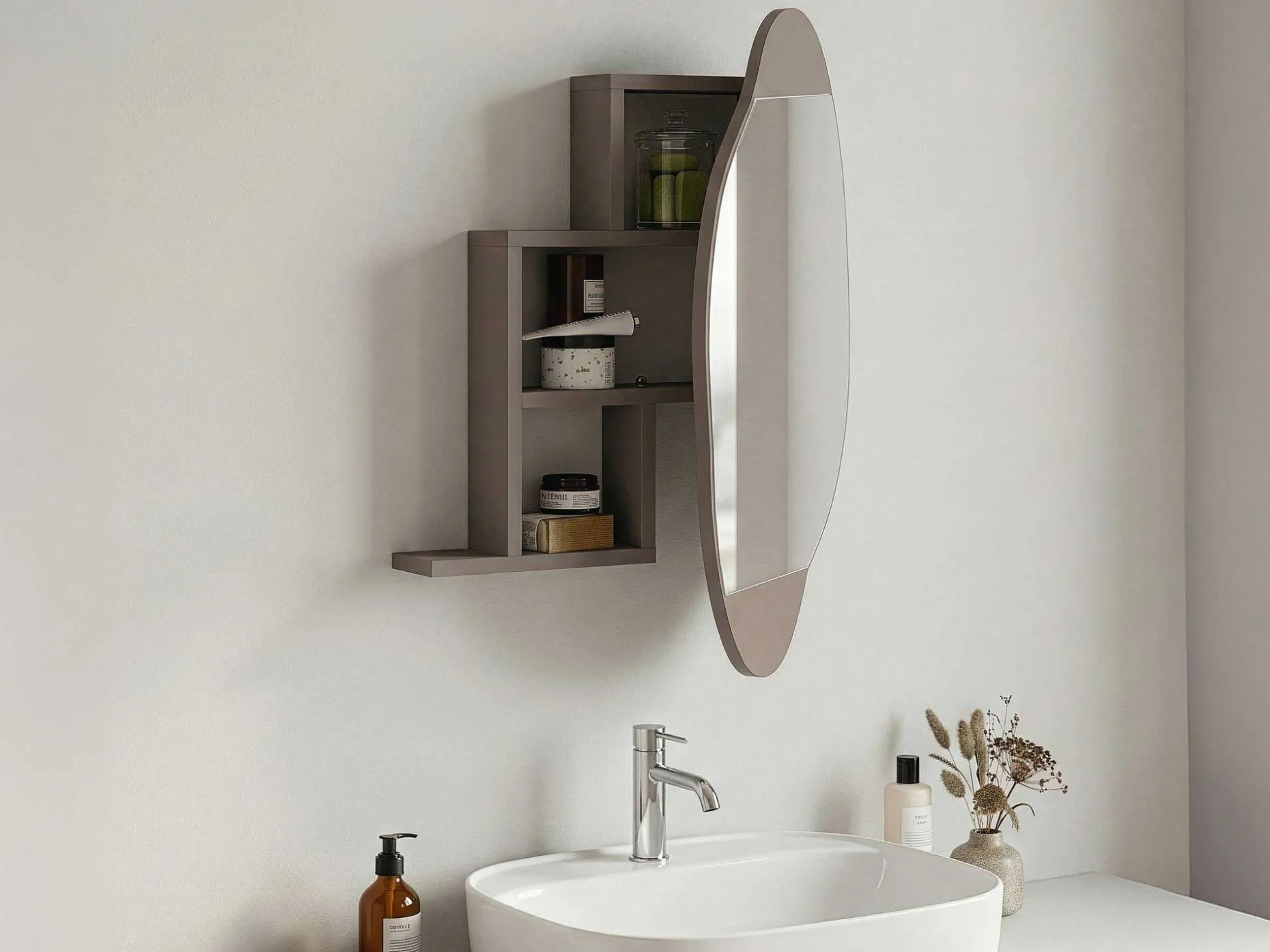 Cloud Badezimmerschrank | 100 % MELAMIN | Helles Mokka