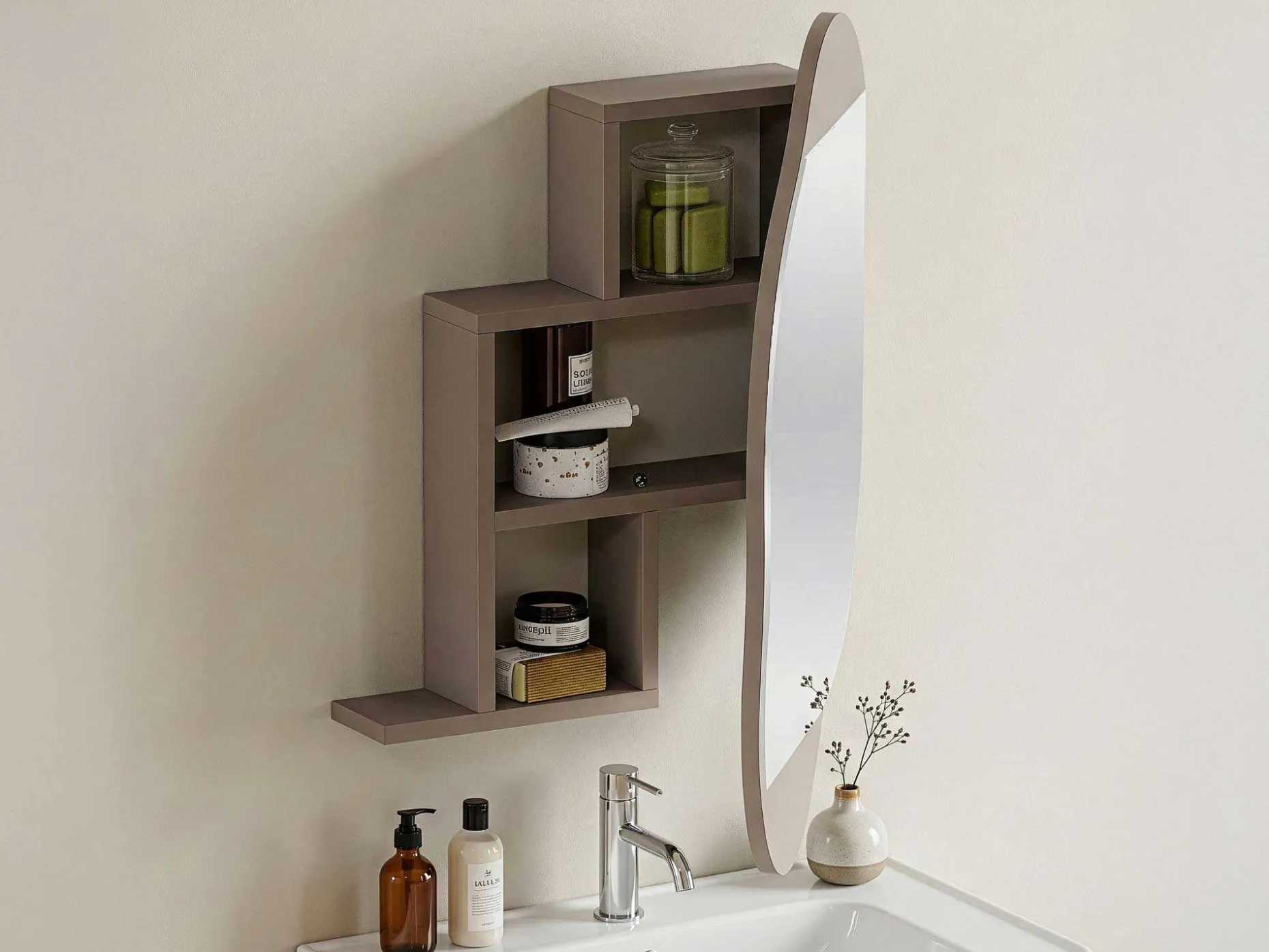 Cloud Badezimmerschrank | 100 % MELAMIN | Helles Mokka