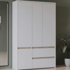 Clyde Kleiderschrank - 4 Türen und 2 Schubladen - Dekor Weiß/Eiche