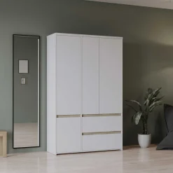 Clyde Kleiderschrank - 4 Türen und 2 Schubladen - Dekor Weiß/Eiche