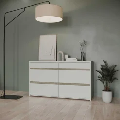 Clyde Kommode - mit 6 Schubladen - Dekor Weiß/Eiche