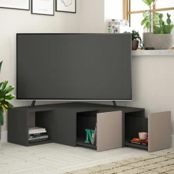 Compact TV-Ständer | 100 % MELAMIN | Anthrazit, Hellbraun