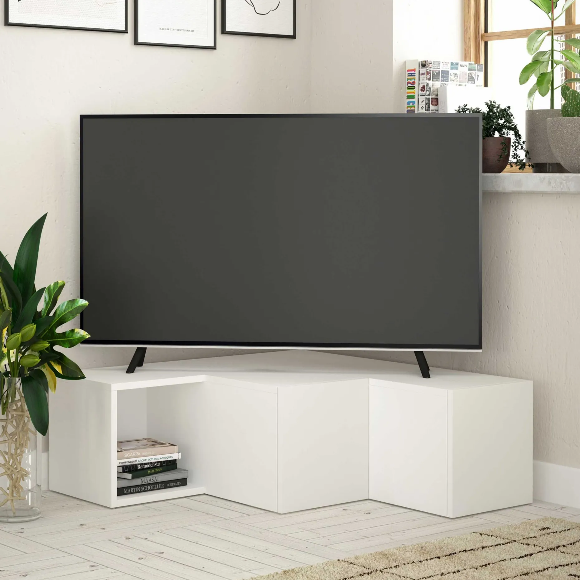 Compact TV-Ständer | 100 % MELAMIN | Weiß