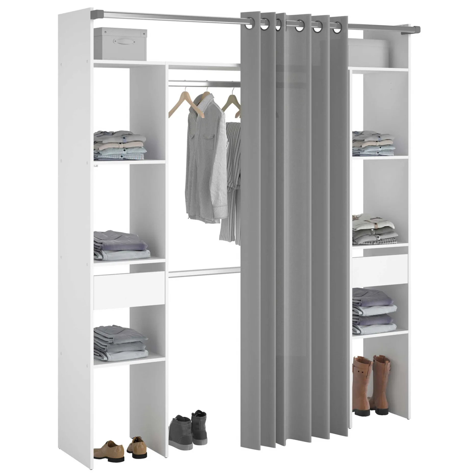 Corrida Offener Kleiderschrank - 176x48x203cm - mit Vorhang - weiß