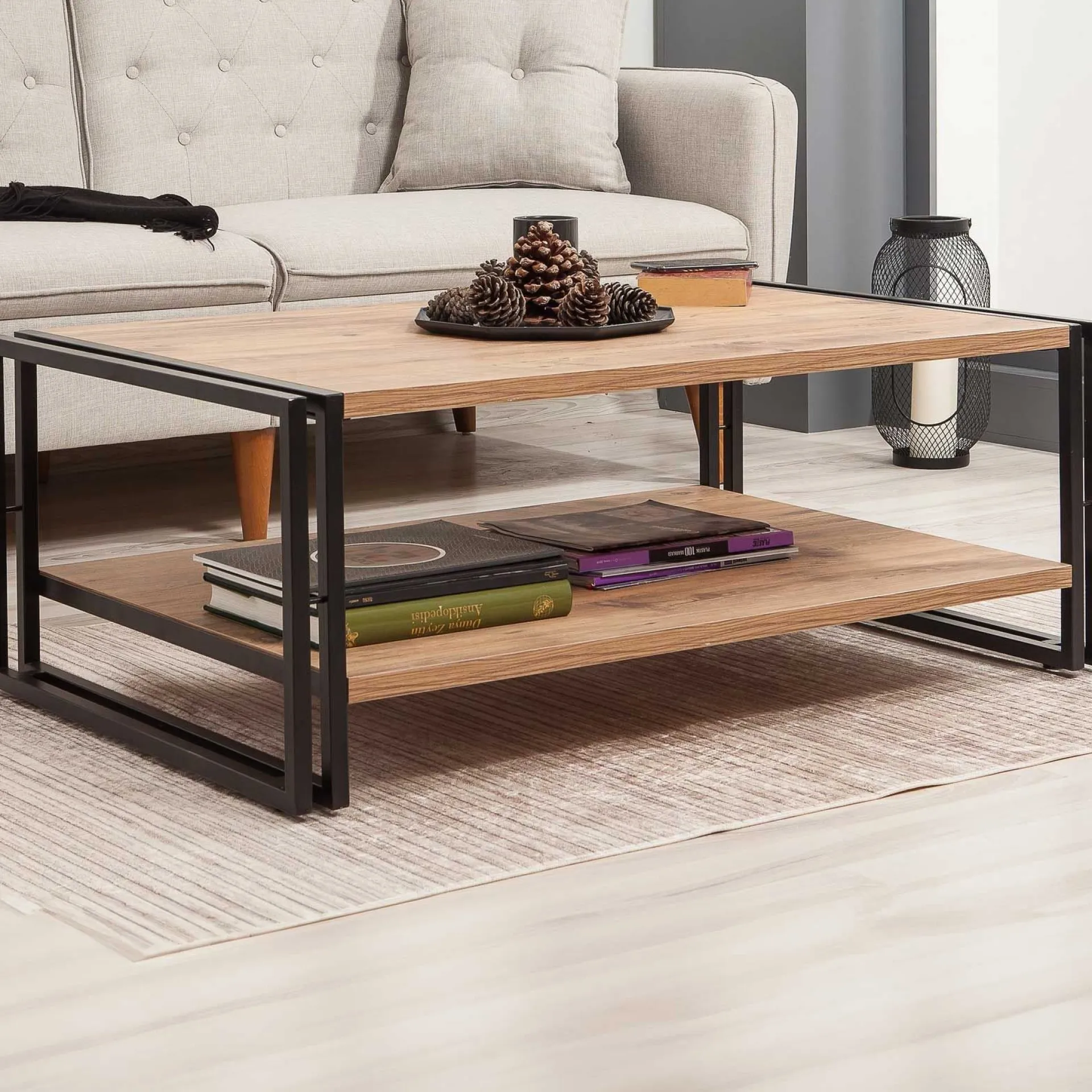 Emob Cosmo Couchtisch | 100 % MELAMIN | Atlantische Kiefer, Schwarz