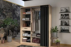 Cosy Offener Kleiderschrank - 161x50x200cm - mit Vorhang - Eiche/schwarz