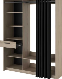 Cosy Offener Kleiderschrank - 161x50x200cm - mit Vorhang - Eiche/schwarz