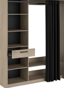 Cosy Offener Kleiderschrank - 161x50x200cm - mit Vorhang - Eiche/schwarz