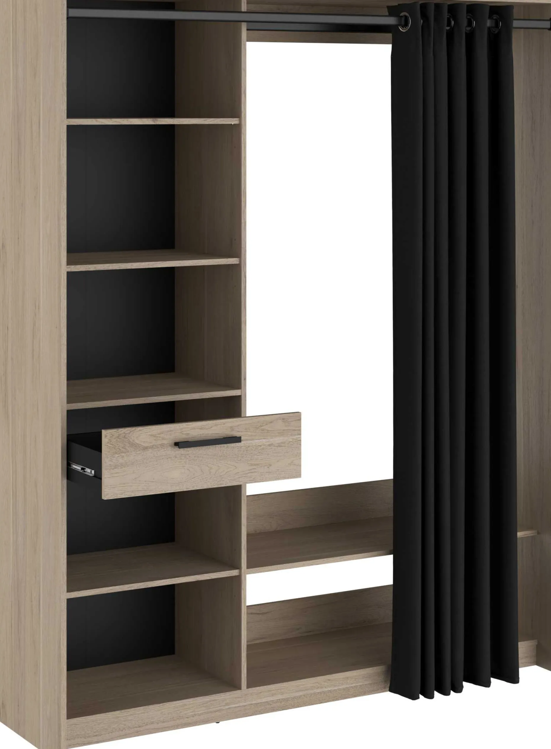 Cosy Offener Kleiderschrank - 161x50x200cm - mit Vorhang - Eiche/schwarz