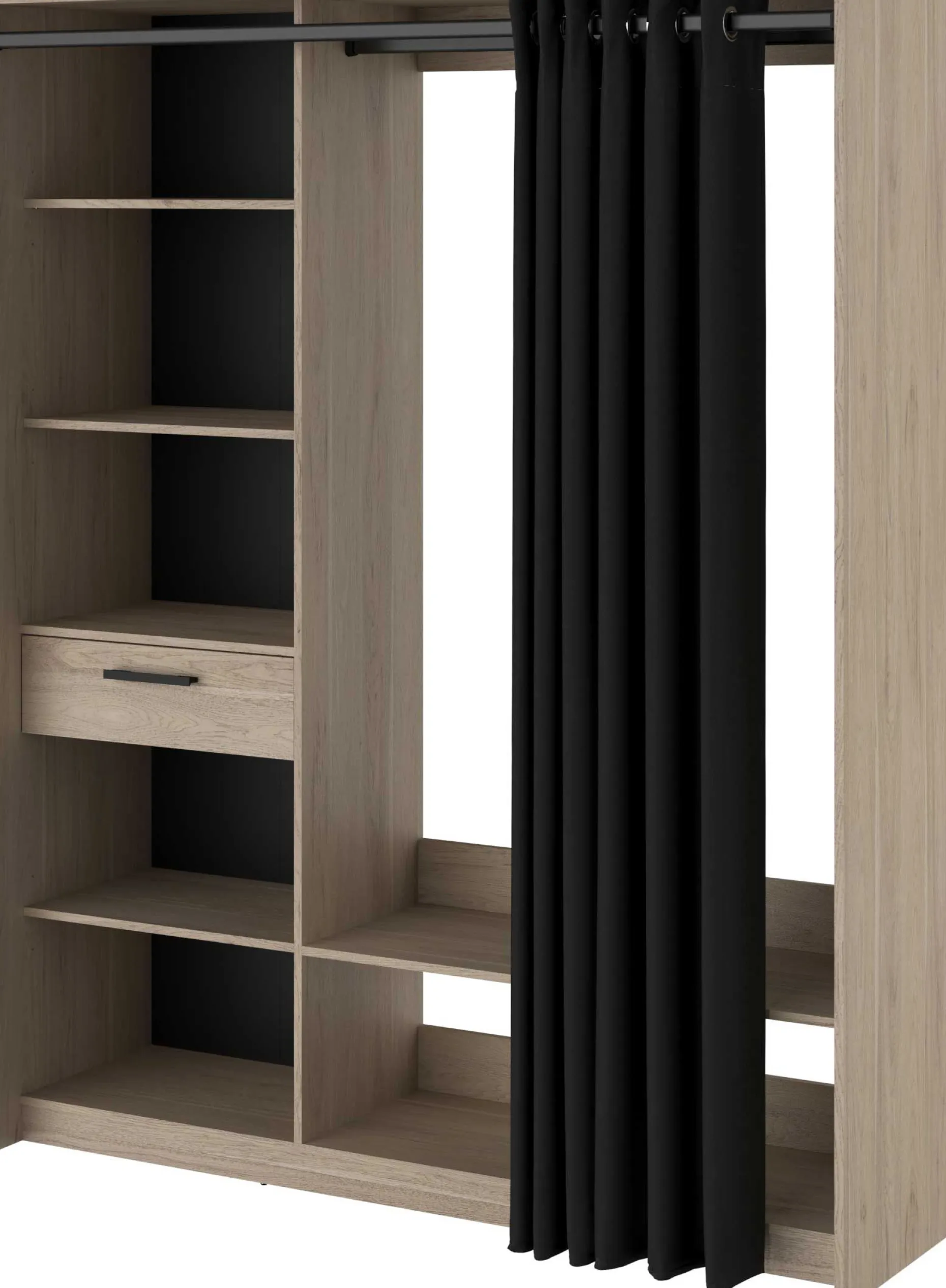 Cosy Offener Kleiderschrank - 161x50x200cm - mit Vorhang - Eiche/schwarz