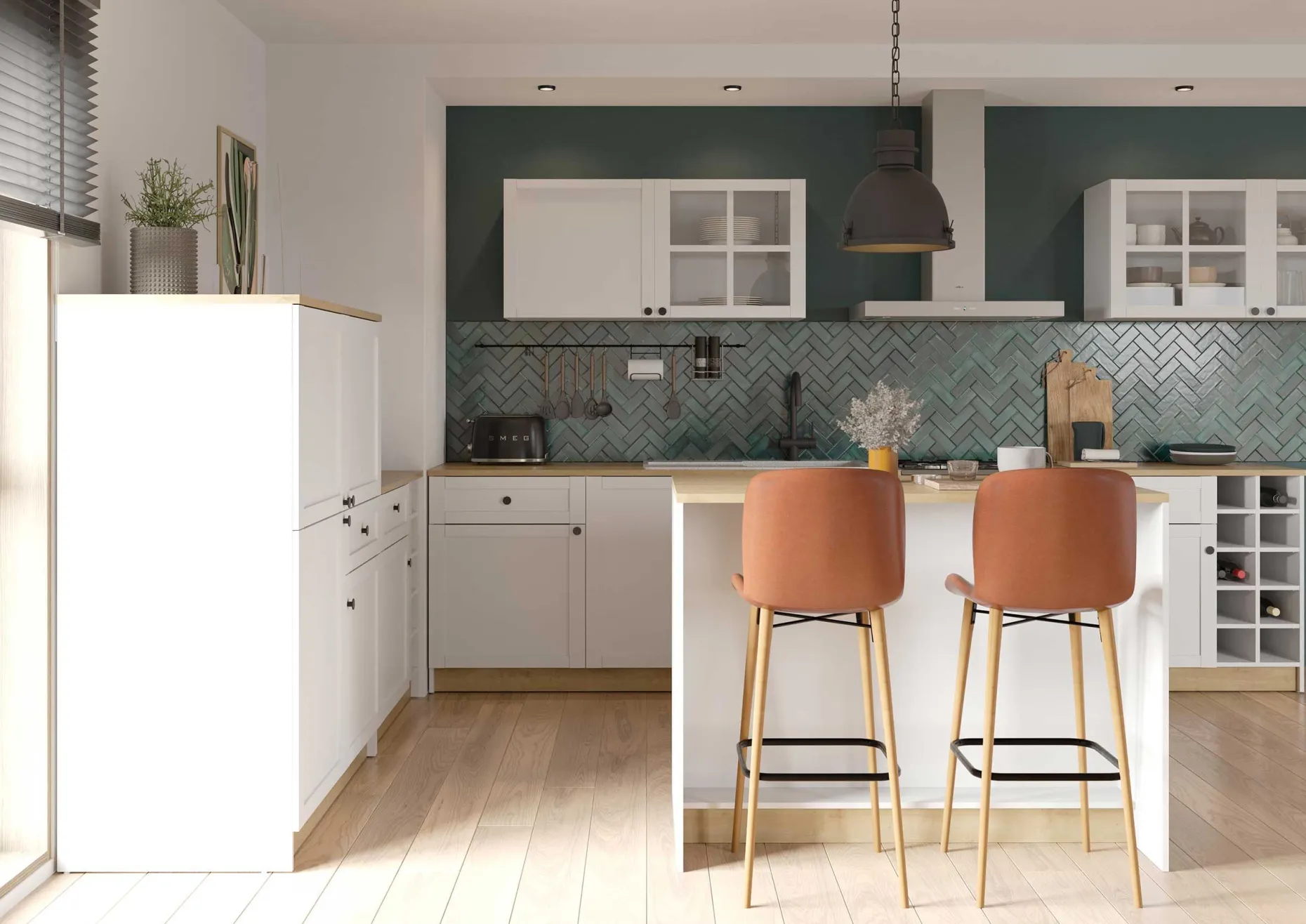 Cottage Hängeschrank - 120x37x55cm - 2 Türen aus Glas - weiß