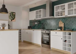 Cottage Küchenschrank - 1 Tür und 1 Schublade - mit Flaschenhalter - Dekor Weiß/Eiche