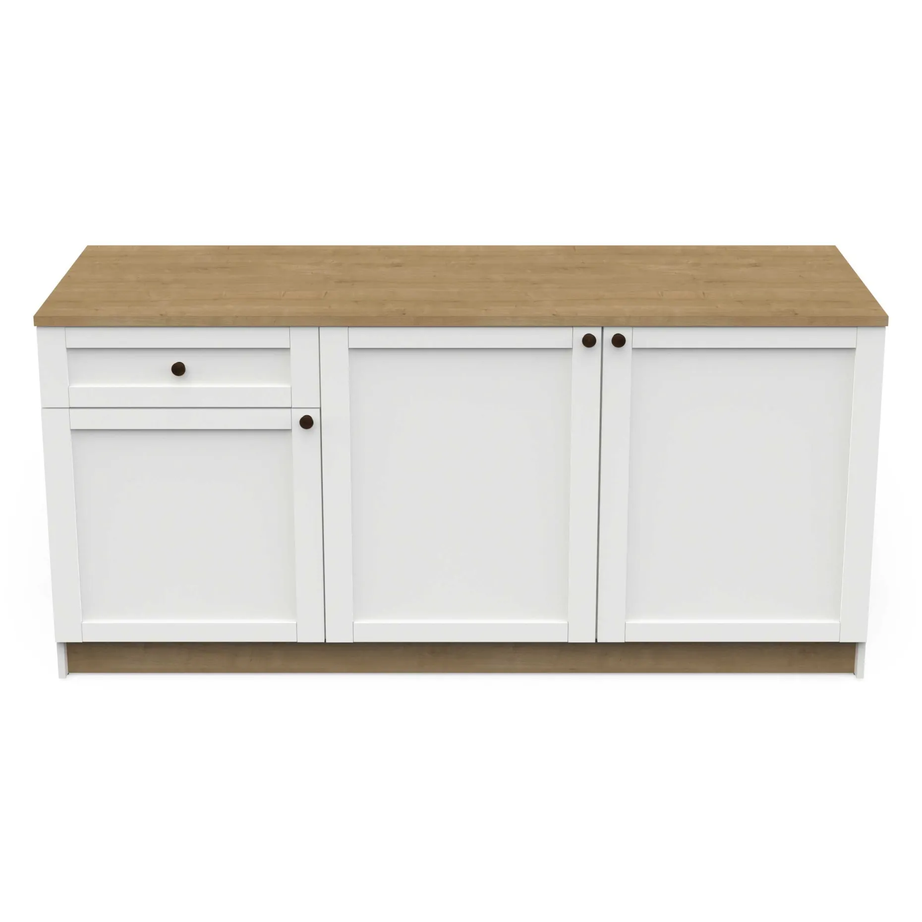 Cottage Küchenunterschrank - 3 Türen und 1 Schublade - Dekor Weiß/Eiche