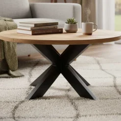 Emob Couchtisch Ace - Ø80x45cm - Metall/Mangoholz