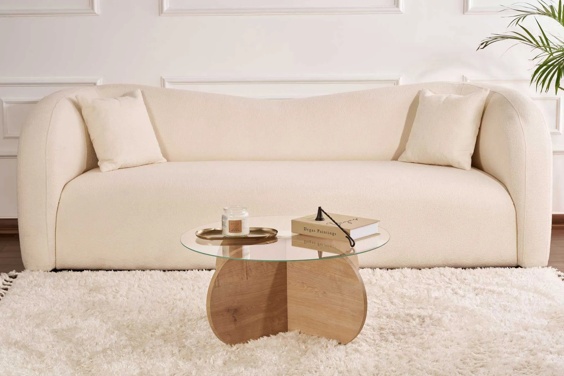 Emob Couchtisch Aeris - 100% TEMPERED GLASS - Saphireiche - 35 x 75 x 75 cm