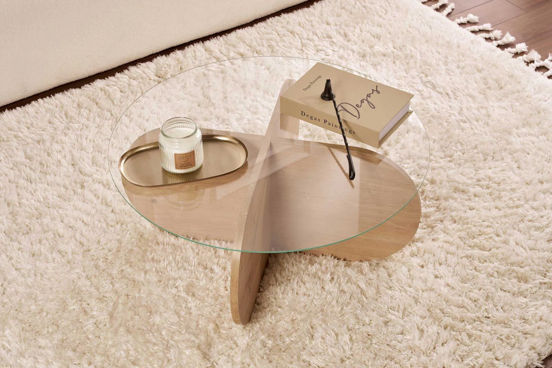 Emob Couchtisch Aeris - 100% TEMPERED GLASS - Saphireiche - 35 x 75 x 75 cm