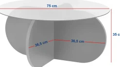 Emob Couchtisch Aeris - 100% TEMPERED GLASS - Walnuss - 35 x 75 x 75 cm