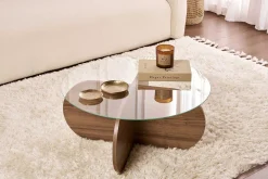 Emob Couchtisch Aeris - 100% TEMPERED GLASS - Walnuss - 35 x 75 x 75 cm