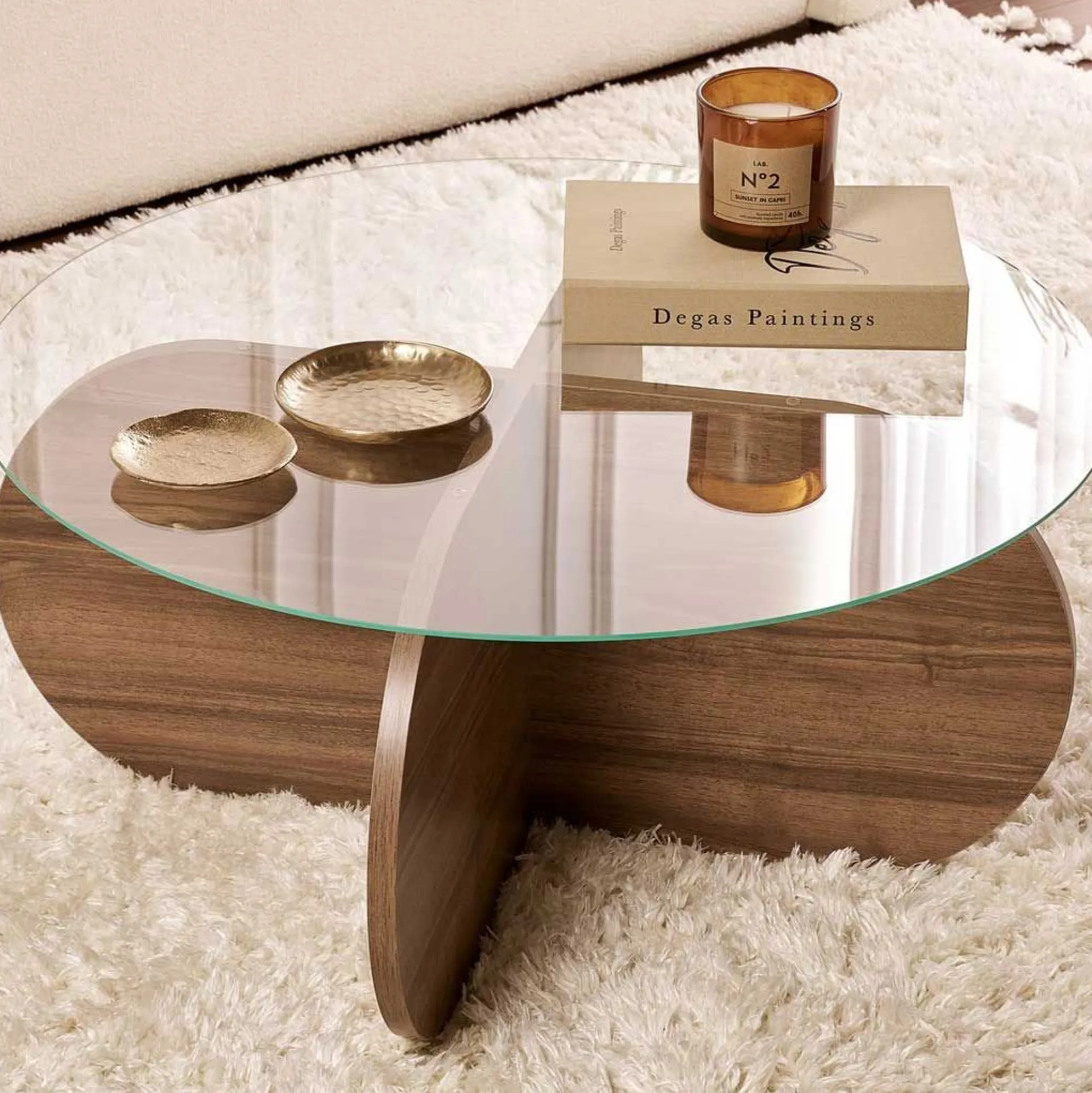 Emob Couchtisch Aeris - 100% TEMPERED GLASS - Walnuss - 35 x 75 x 75 cm