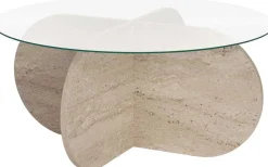 Emob Couchtisch Aeris - 100% TEMPERED GLASS - Travertin - 35 x 75 x 75 cm