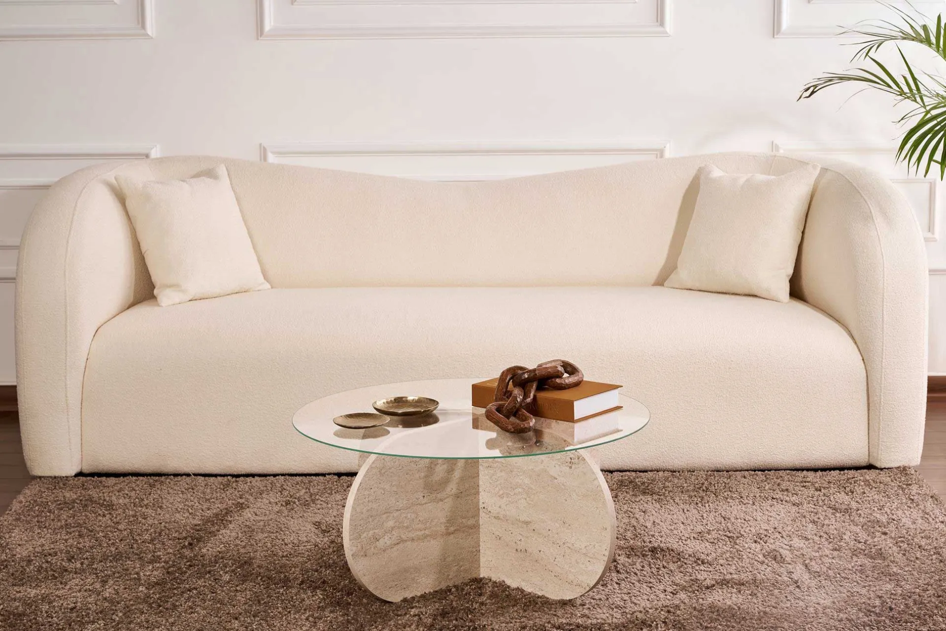 Emob Couchtisch Aeris - 100% TEMPERED GLASS - Travertin - 35 x 75 x 75 cm