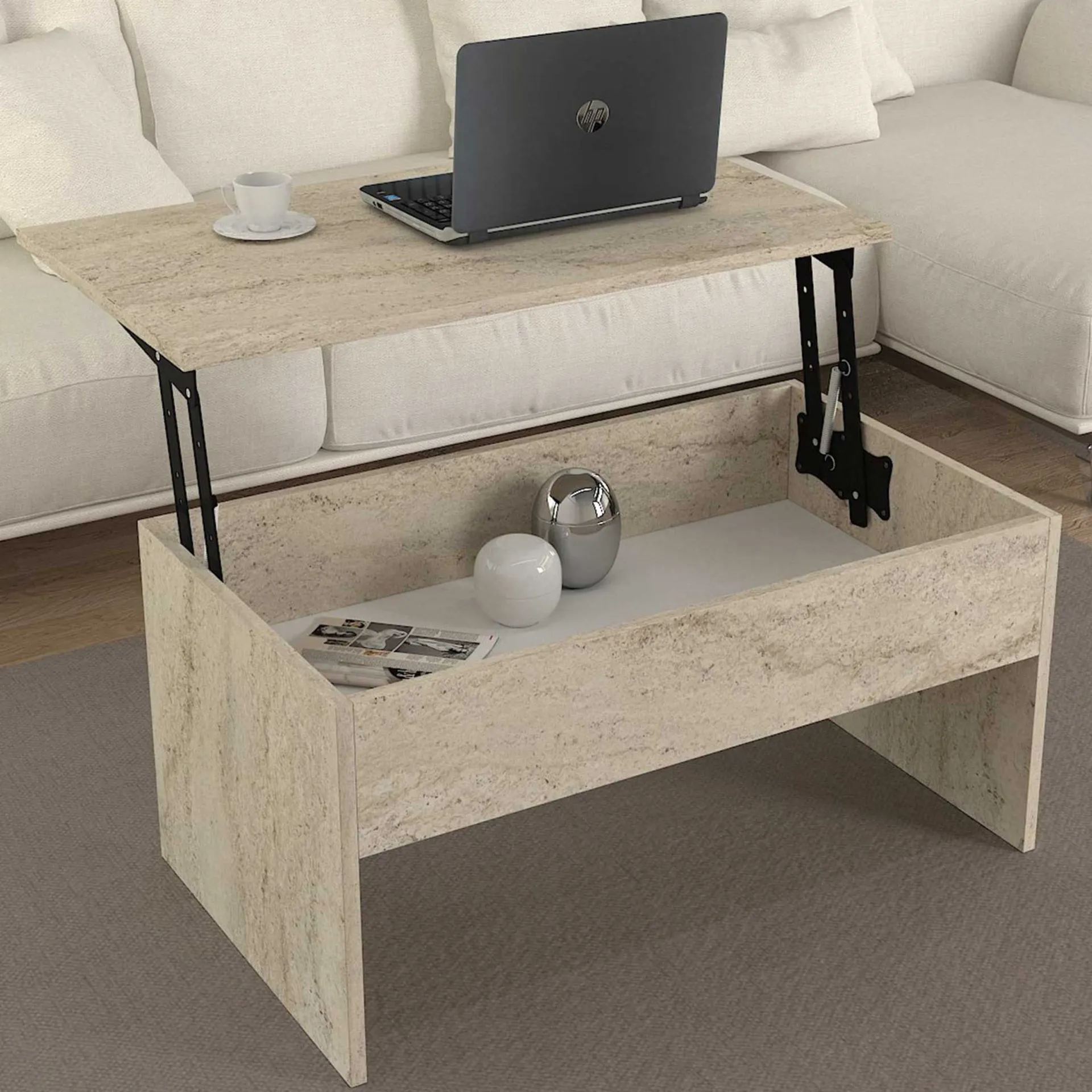 Emob Couchtisch Akilli - 90x52x45cm - mit Ablage - Travertin
