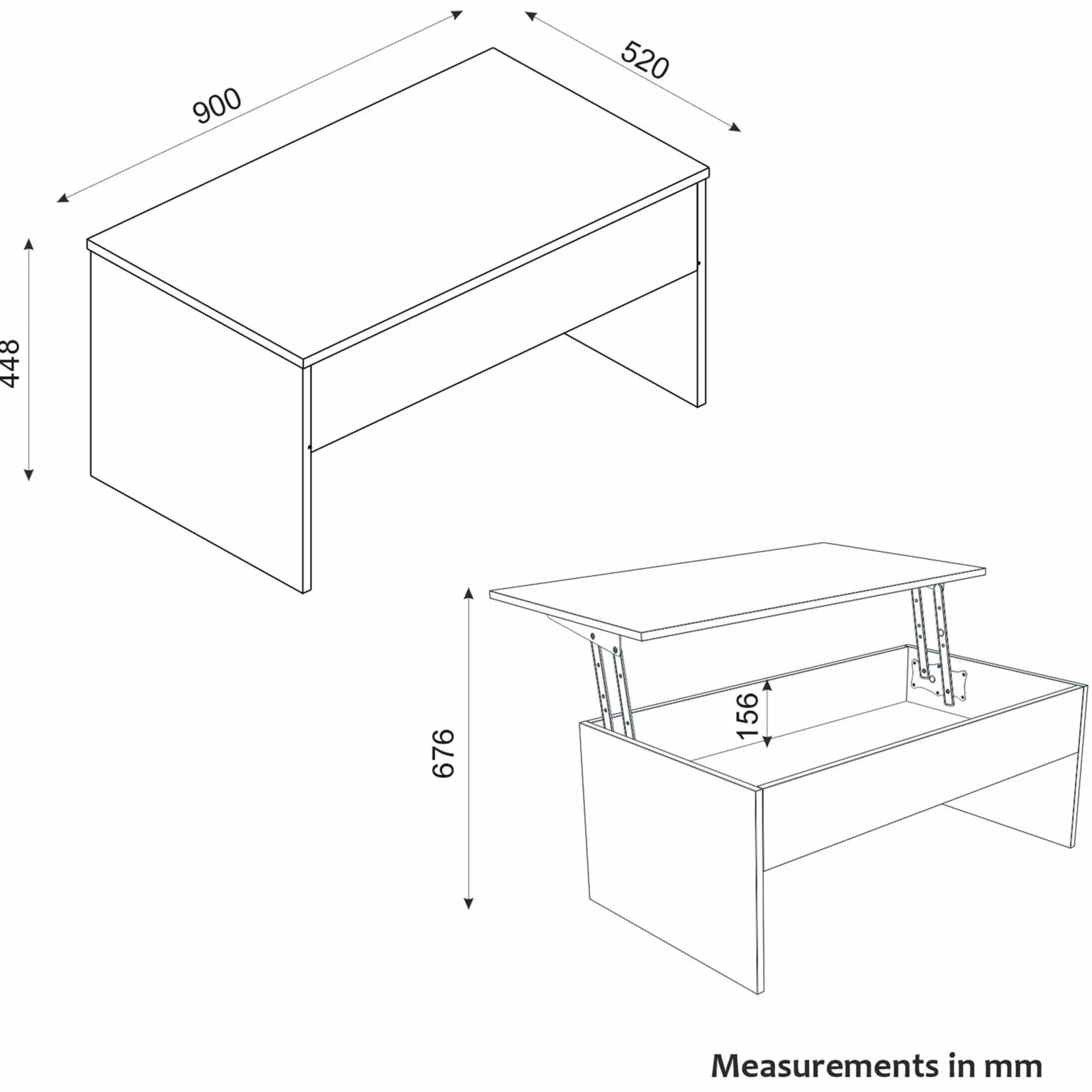 Emob Couchtisch Akilli - 90x52x45cm - mit Ablage - Travertin