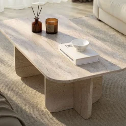 Emob Couchtisch Akira - 100% MELAMINE - Travertin - 41 x 60 x 120 cm