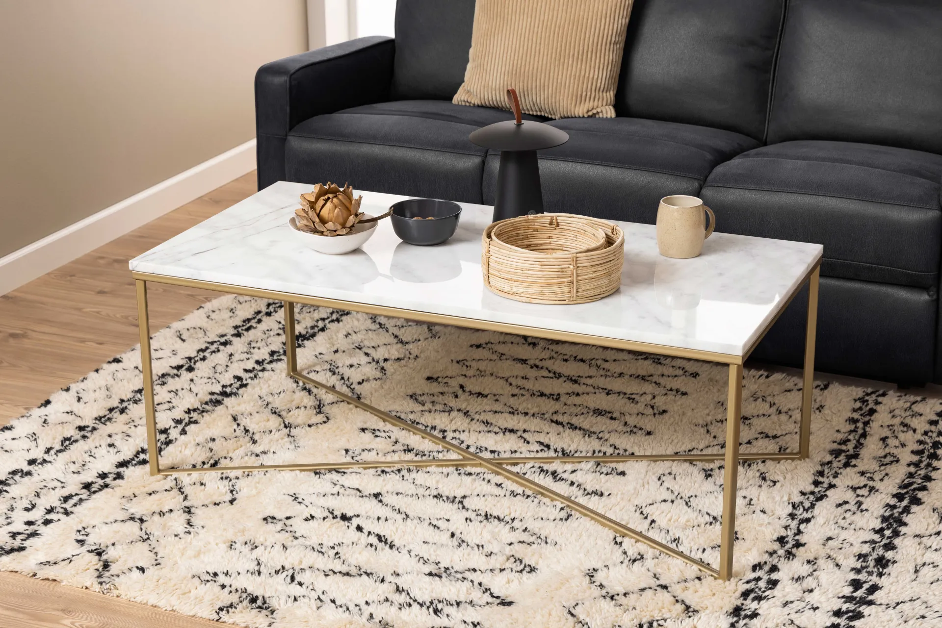 Emob Couchtisch Alisma 120x60cm - weißer Marmor/Gold
