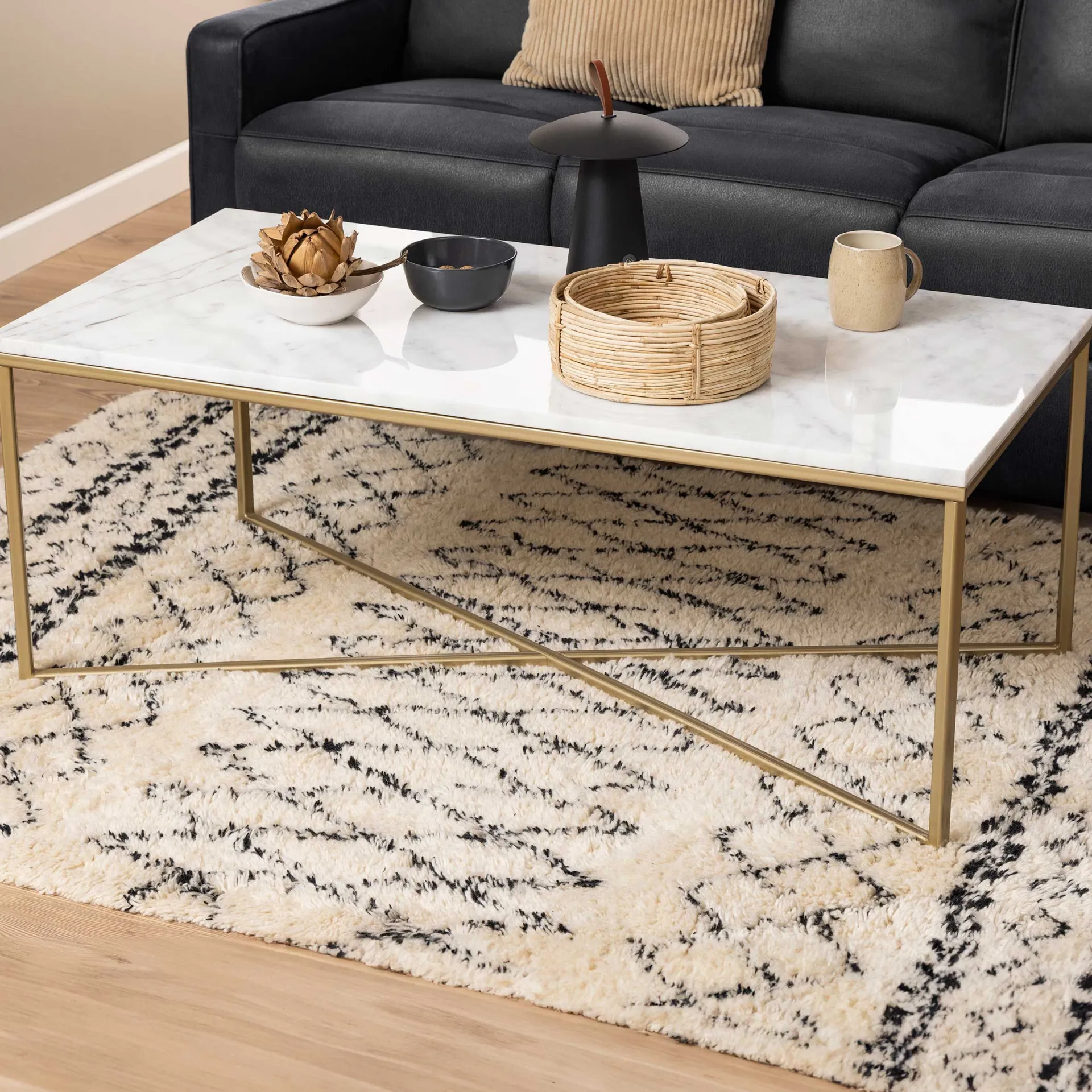 Emob Couchtisch Alisma 120x60cm - weißer Marmor/Gold