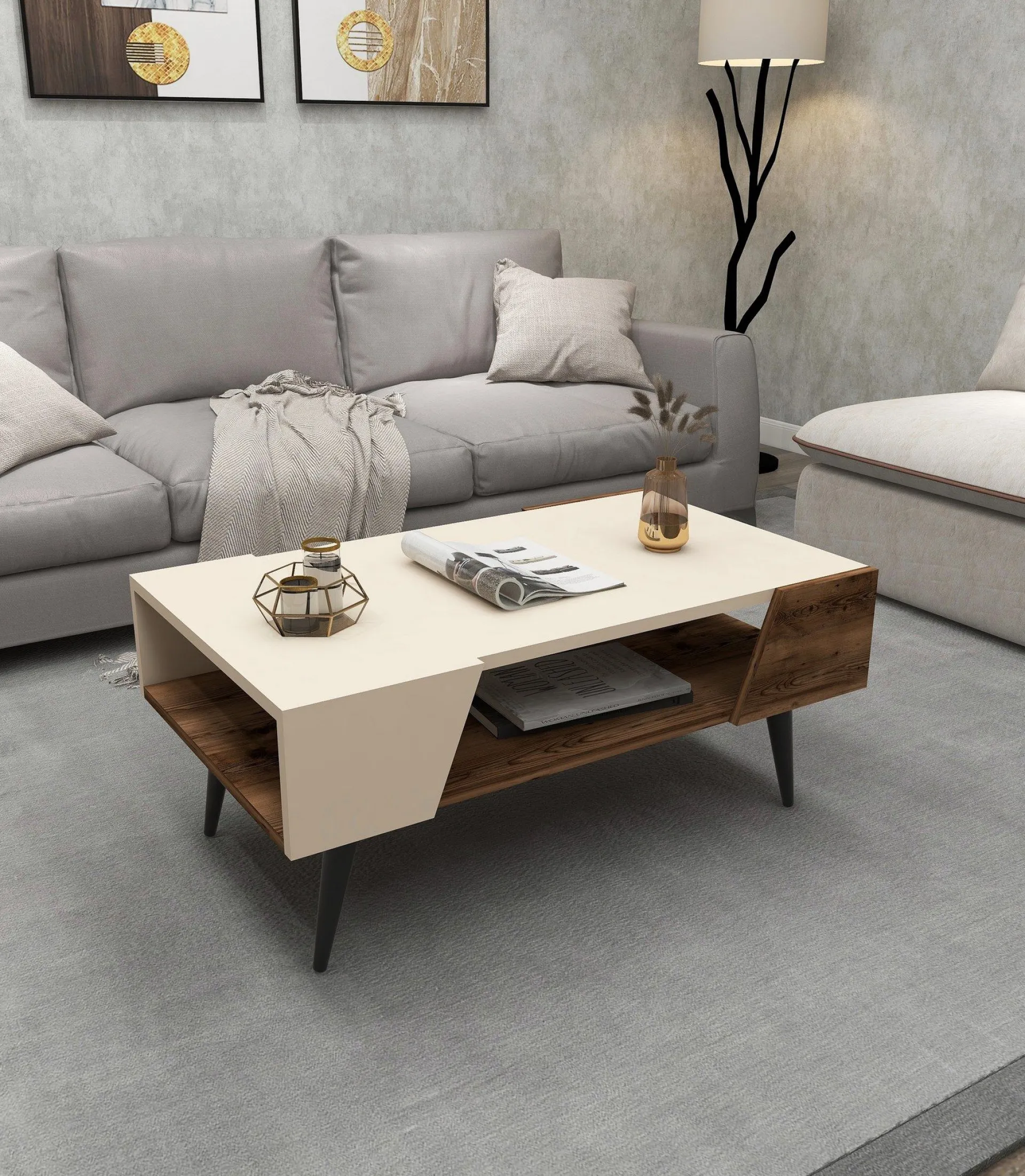 Emob Couchtisch Aren - 100% MELAMINE - Beige - 90 x 38 x 53,6 cm