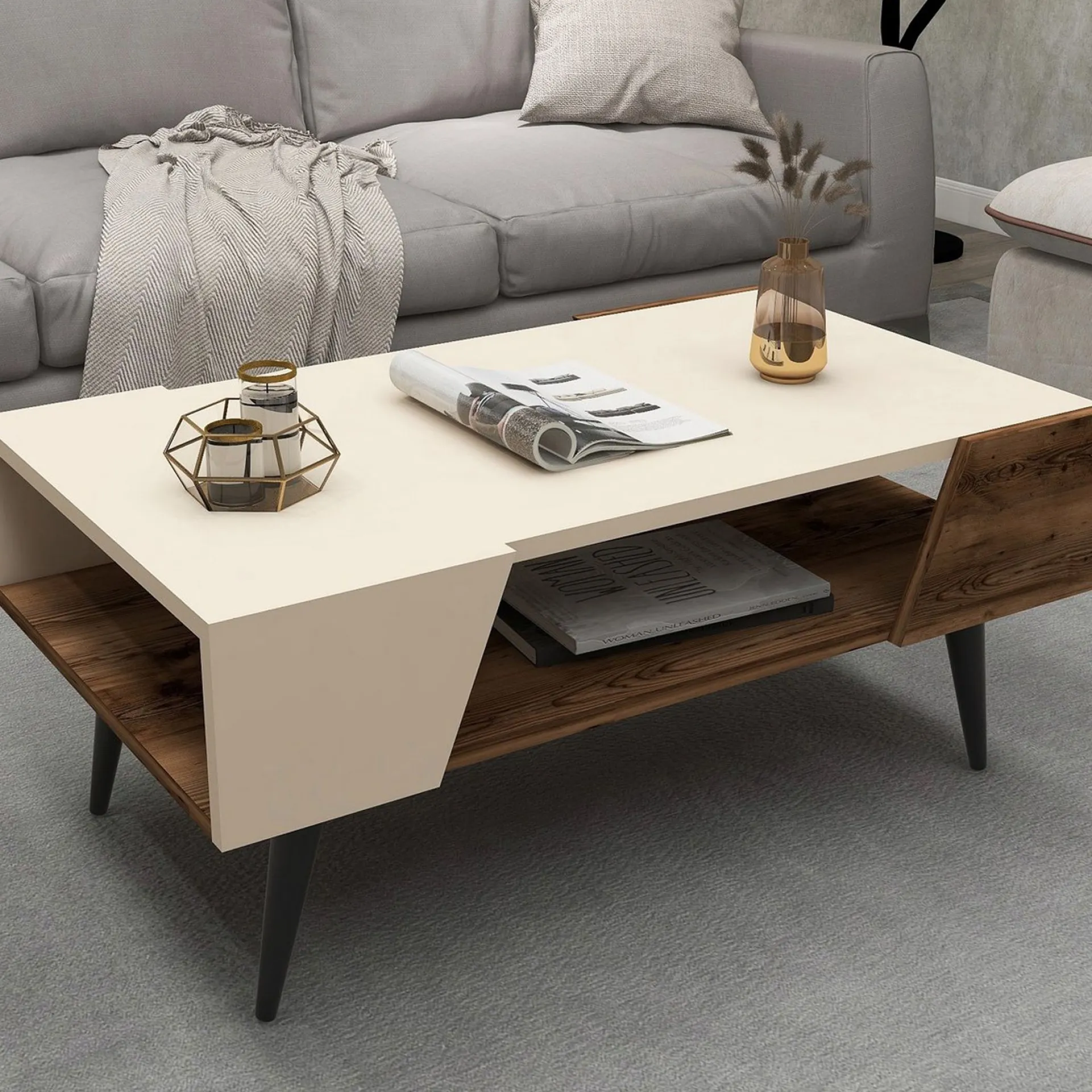 Emob Couchtisch Aren - 100% MELAMINE - Beige - 90 x 38 x 53,6 cm