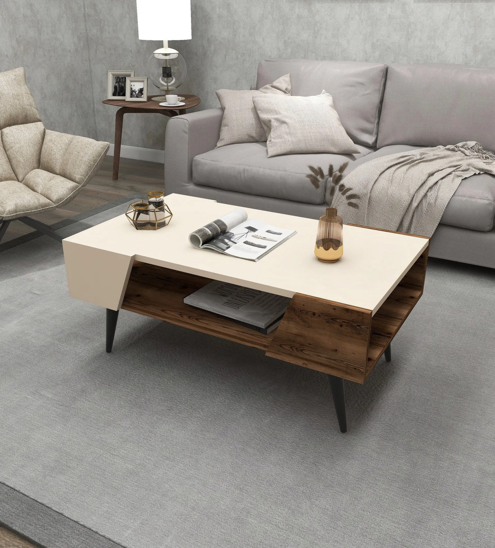 Emob Couchtisch Aren - 100% MELAMINE - Beige - 90 x 38 x 53,6 cm