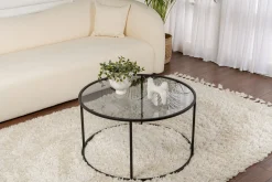 Emob Couchtisch Aurum - 100% TEMPERED GLASS - Schwarz - 43 x 80 x 80 cm