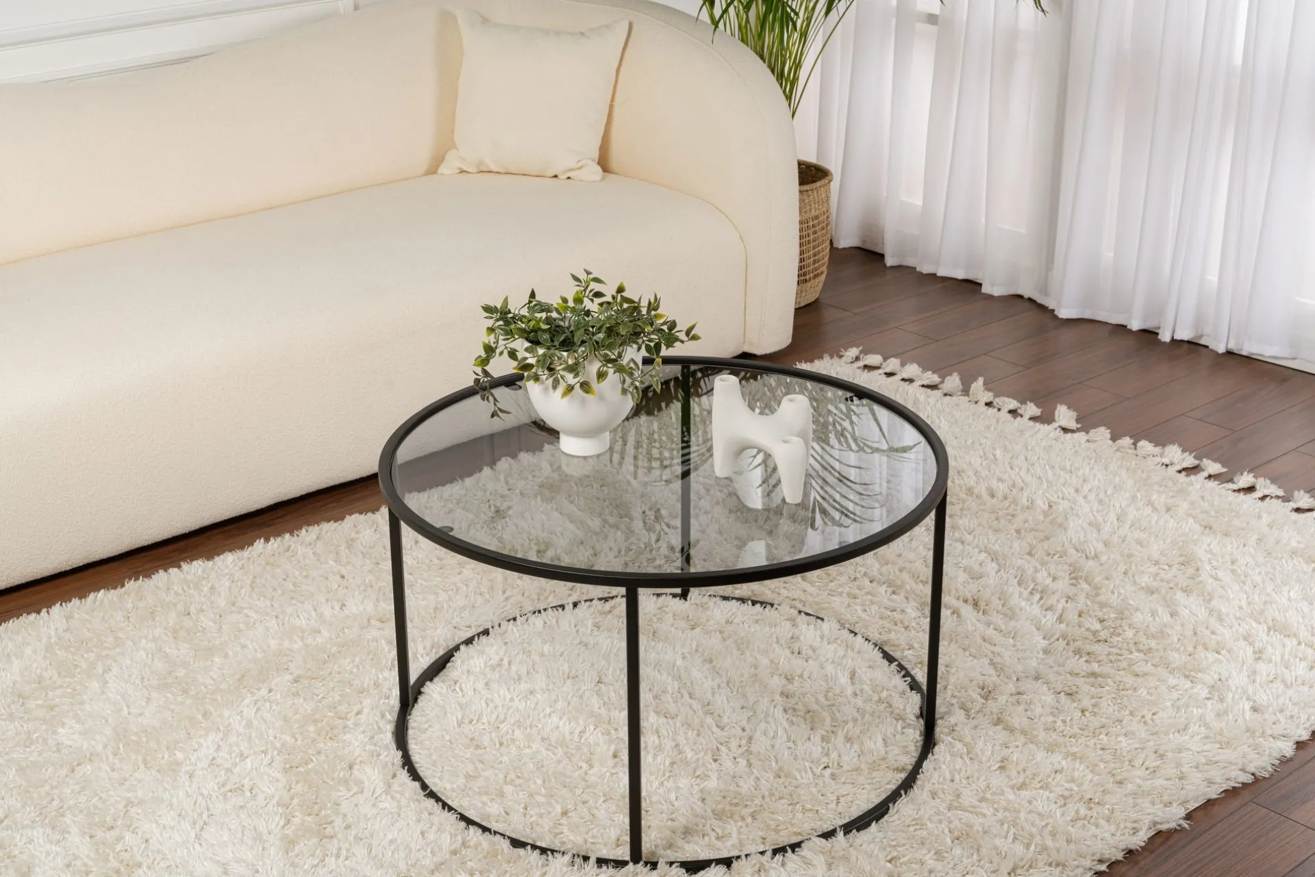 Emob Couchtisch Aurum - 100% TEMPERED GLASS - Schwarz - 43 x 80 x 80 cm