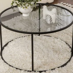 Emob Couchtisch Aurum - 100% TEMPERED GLASS - Schwarz - 43 x 80 x 80 cm
