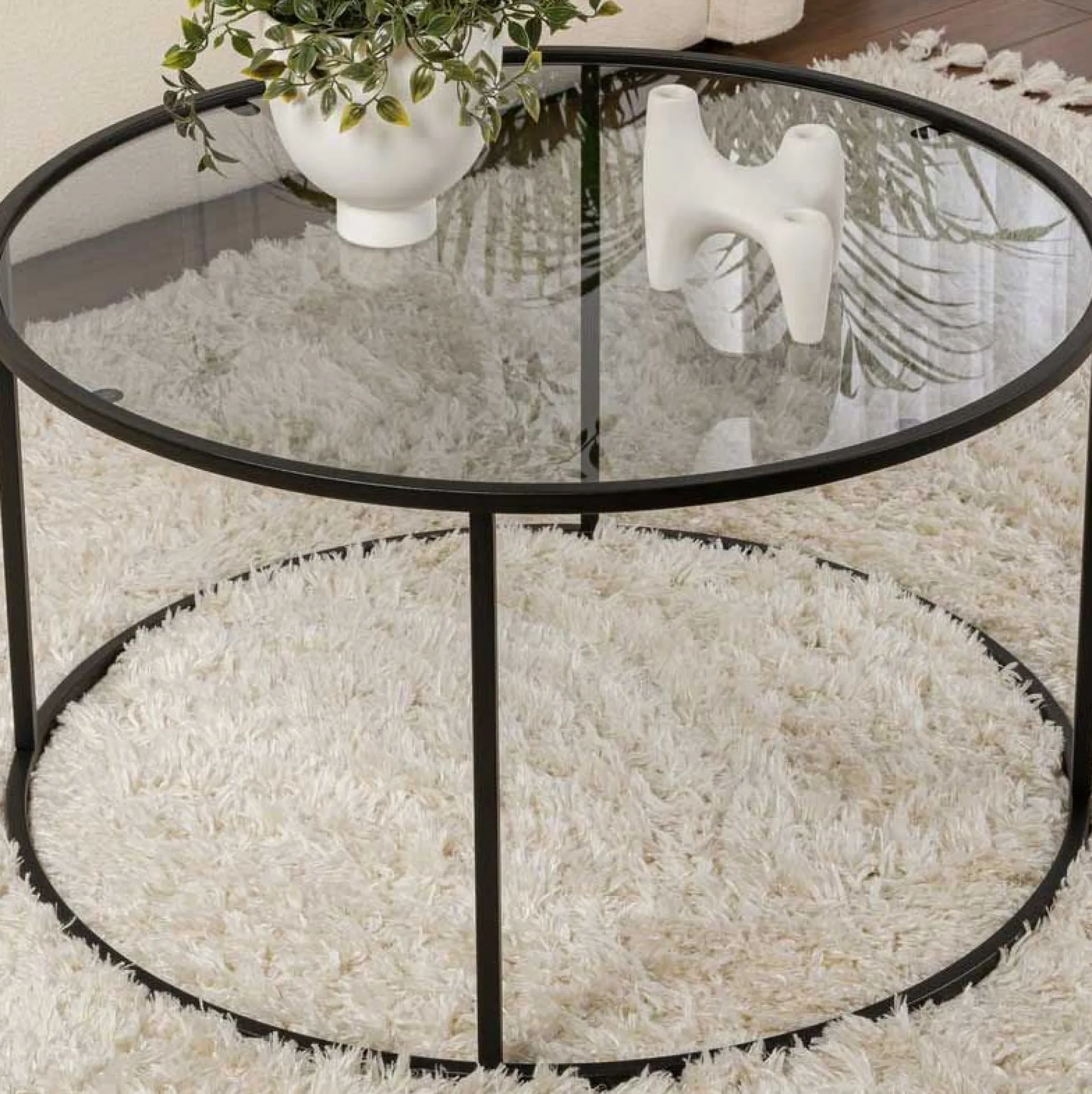 Emob Couchtisch Aurum - 100% TEMPERED GLASS - Schwarz - 43 x 80 x 80 cm