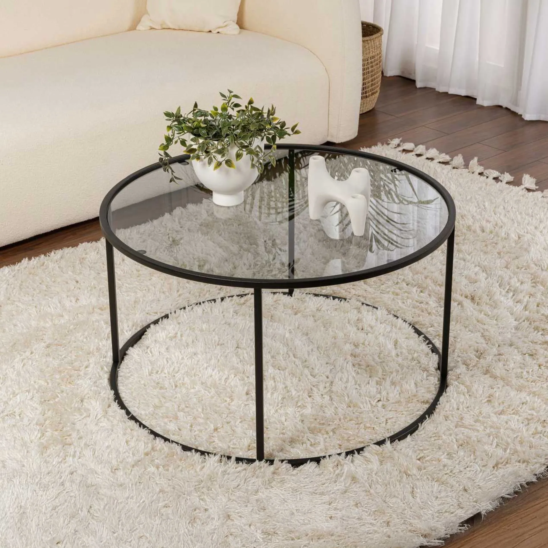 Emob Couchtisch Aurum - 100% TEMPERED GLASS - Schwarz - 43 x 80 x 80 cm