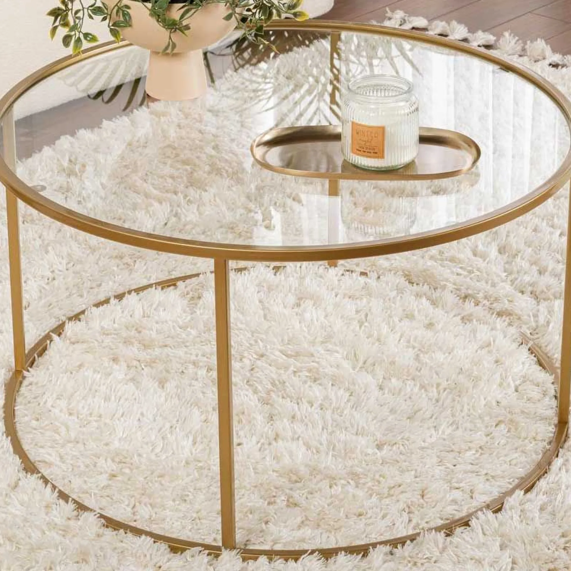 Emob Couchtisch Aurum - 100% TEMPERED GLASS - Gold - 43 x 80 x 80 cm