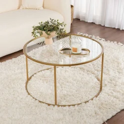 Emob Couchtisch Aurum - 100% TEMPERED GLASS - Gold - 43 x 80 x 80 cm
