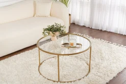 Emob Couchtisch Aurum - 100% TEMPERED GLASS - Gold - 43 x 80 x 80 cm