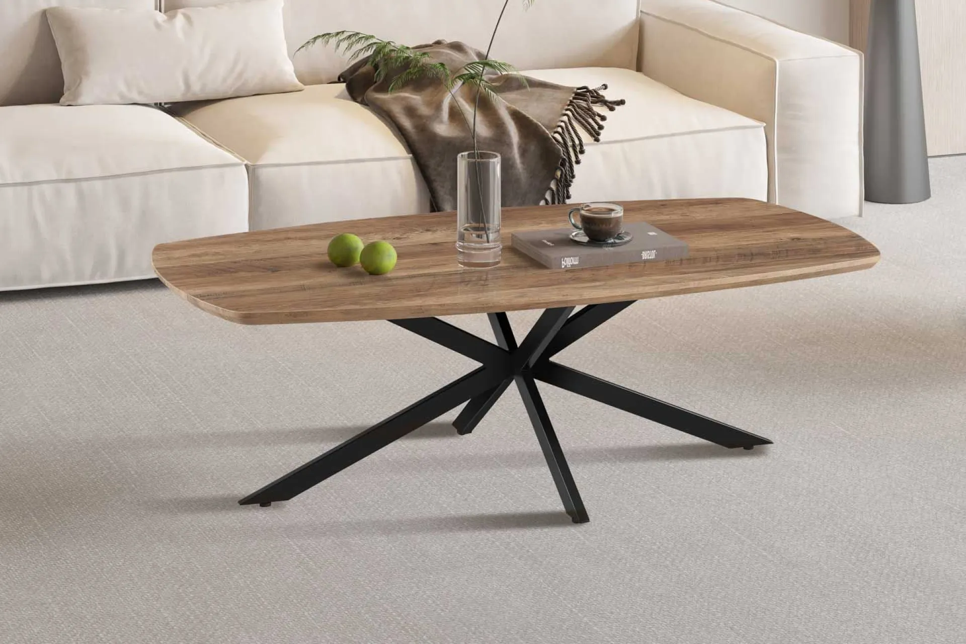 Rousseau Couchtisch Aziz - 130x70x42,5cm - Dänisches Oval - Mangoholz/Schwarz
