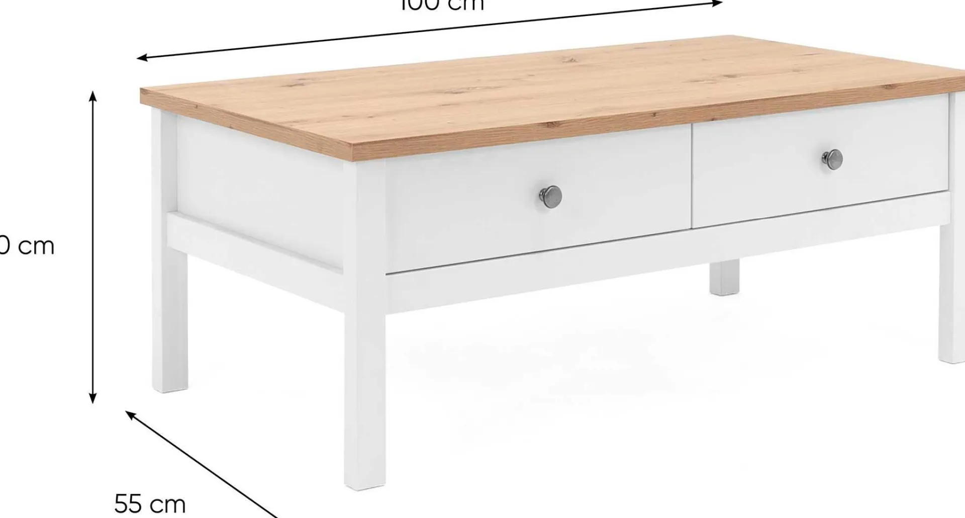 Finori Couchtisch Berge 100x55 mit 2 Schubladen - /Eiche