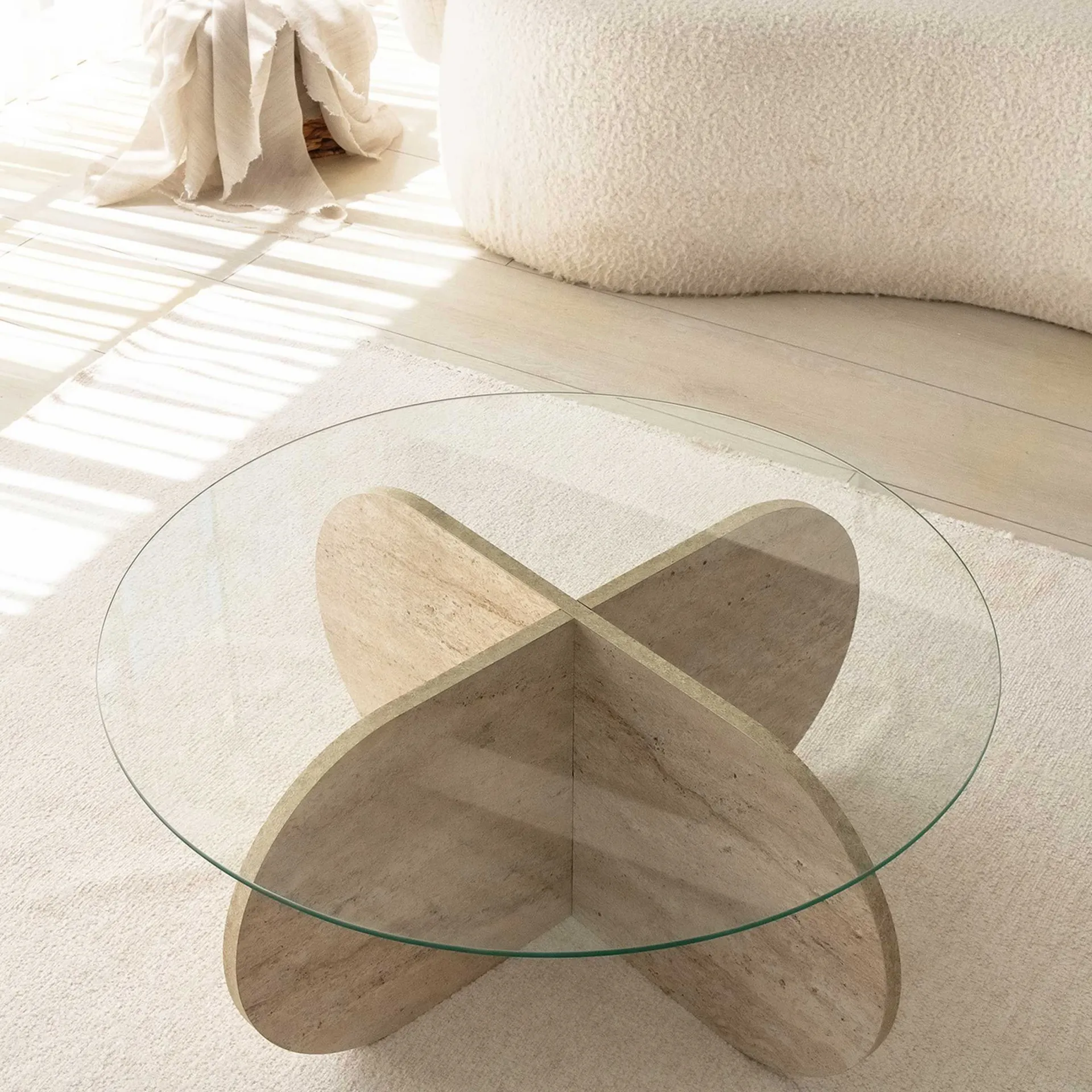 Emob Couchtisch Bubble - 100% MELAMINE - Travertin - 75 x 35 x 75 cm