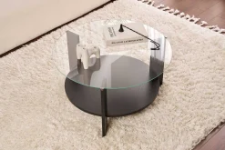 Emob Couchtisch Clara - 100% TEMPERED GLASS - Holzschwarz - 40 x 75 x 75 cm