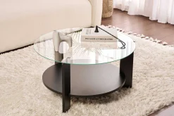 Emob Couchtisch Clara - 100% TEMPERED GLASS - Holzschwarz - 40 x 75 x 75 cm
