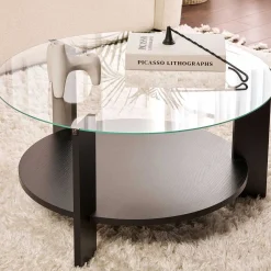Emob Couchtisch Clara - 100% TEMPERED GLASS - Holzschwarz - 40 x 75 x 75 cm