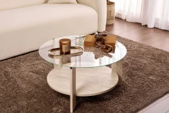 Emob Couchtisch Clara - 100% TEMPERED GLASS - Travertin - 40 x 75 x 75 cm